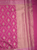 Raw mango fancy saree pink color allover zari weaves & zari border with brocade pallu and attached blouse