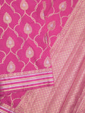 Raw mango fancy saree pink color allover zari weaves & zari border with brocade pallu and attached blouse