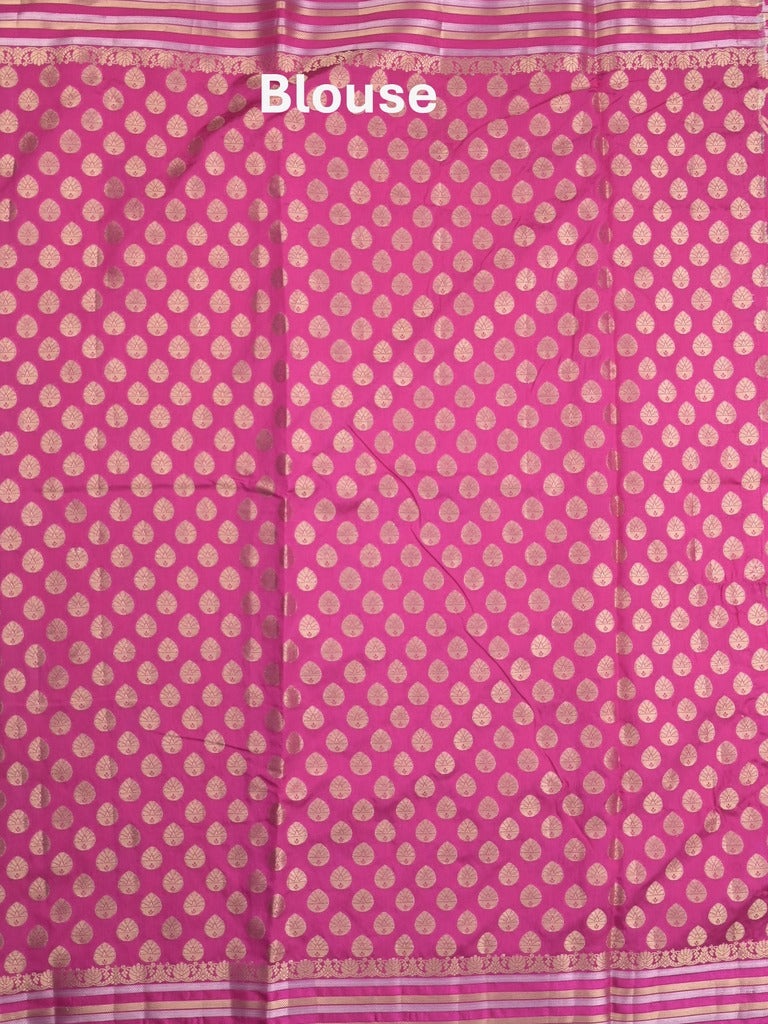 Raw mango fancy saree pink color allover zari weaves & zari border with brocade pallu and attached blouse