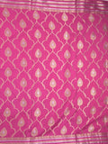 Raw mango fancy saree pink color allover zari weaves & zari border with brocade pallu and attached blouse