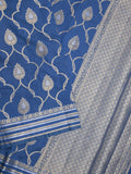 Raw mango fancy saree royal blue color allover zari weaves & zari border with brocade pallu and attached blouse