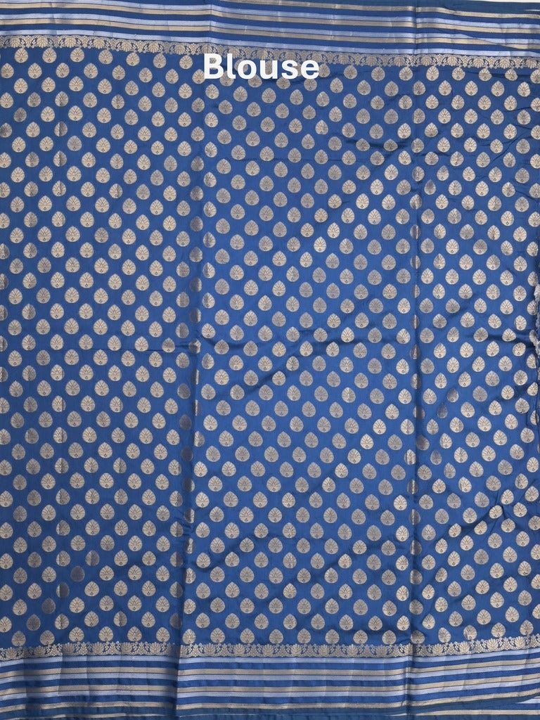 Raw mango fancy saree royal blue color allover zari weaves & zari border with brocade pallu and attached blouse