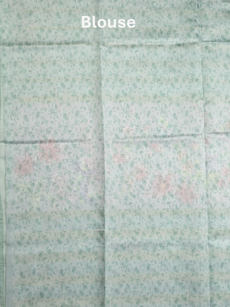 Chanderi fancy saree lux green color allover prints & zari border with printed pallu and contrast blouse