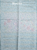 Chanderi fancy saree sky blue color allover prints & zari border with printed pallu and contrast blouse