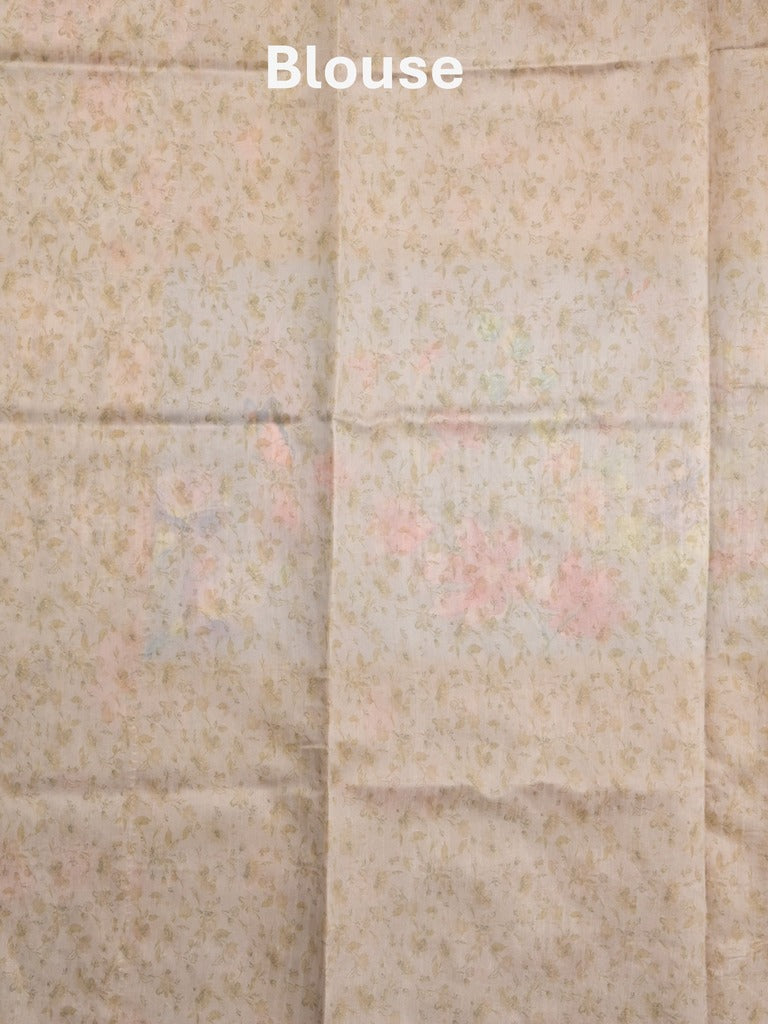 Chanderi fancy saree beige color allover prints & zari border with printed pallu and contrast blouse