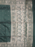 Maheshwari fancy saree dark green color allover zari motifs & zari border with rich pallu and plain blouse