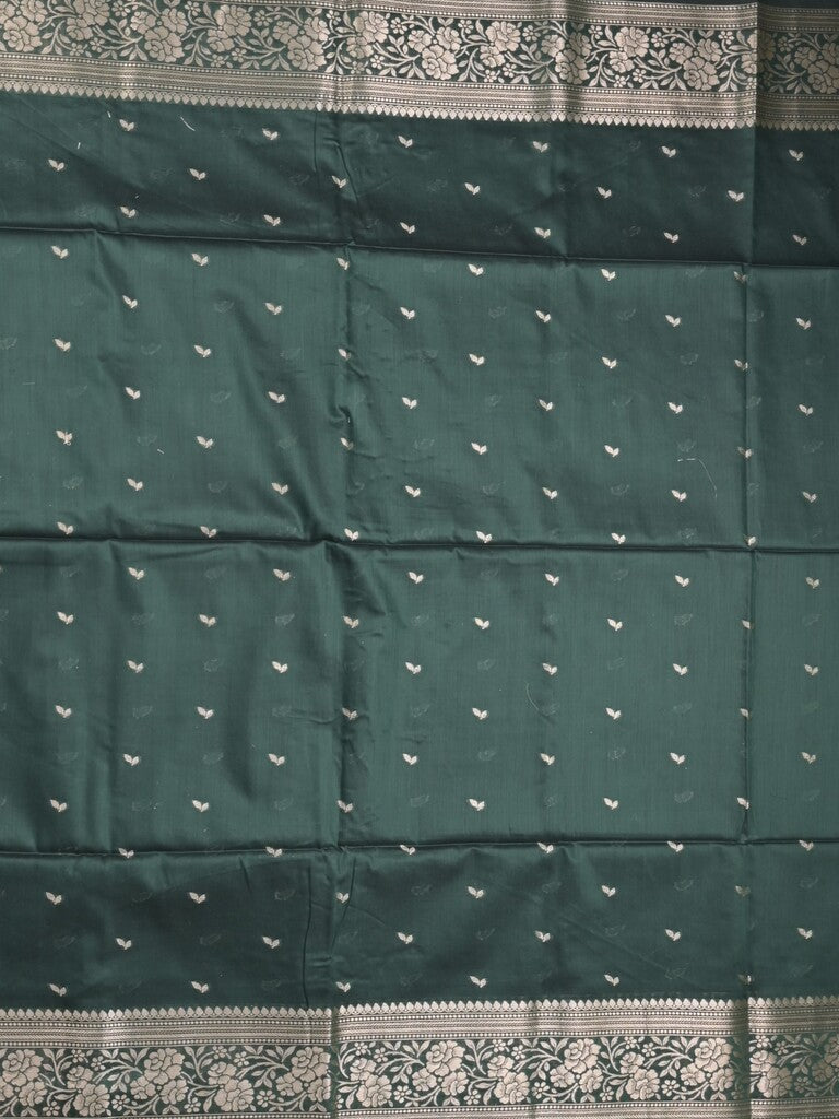 Maheshwari fancy saree dark green color allover zari motifs & zari border with rich pallu and plain blouse