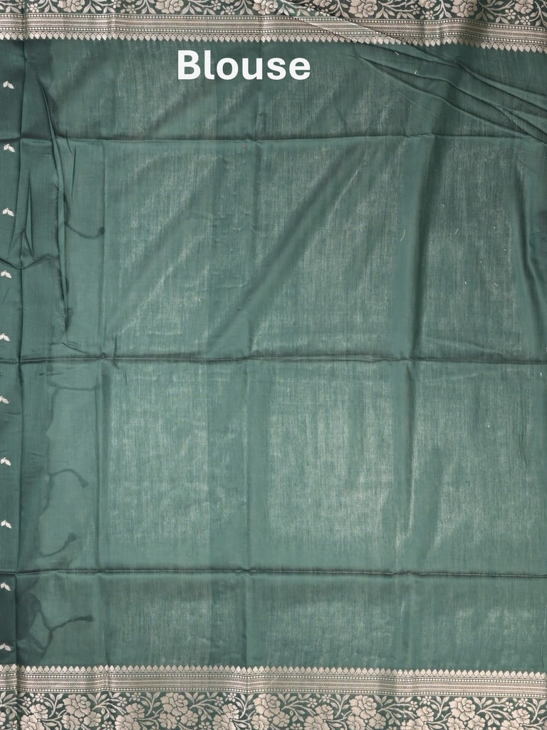 Maheshwari fancy saree dark green color allover zari motifs & zari border with rich pallu and plain blouse