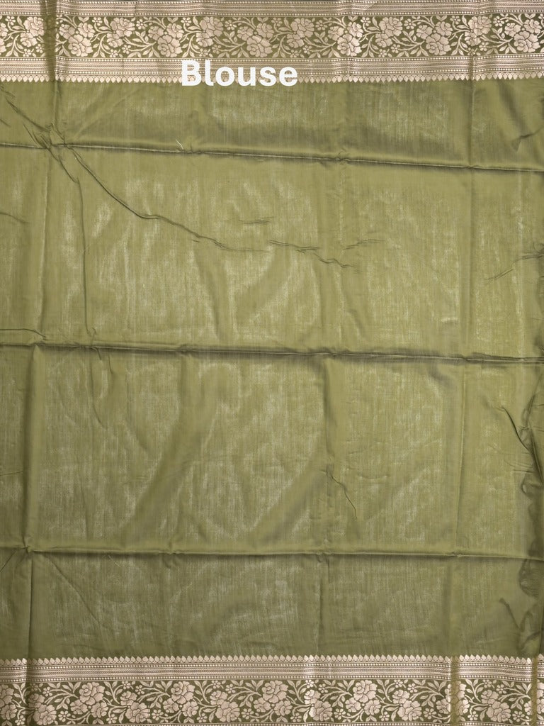 Maheshwari fancy saree olive green color allover zari motifs & zari border with rich pallu and plain blouse