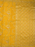 Chinnon fancy saree golden yellow color allover zari weaves & zari border with rich pallu and plain blouse