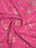 Chinnon fancy saree pink color allover zari weaves & zari border with rich pallu and plain blouse