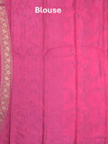 Chinnon fancy saree pink color allover zari weaves & zari border with rich pallu and plain blouse