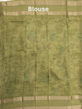 Maheshwari fancy saree white and olive green color allover prints & zari border with contrast pallu and printed blouse