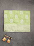Chanderi fancy saree light green color allover motifs & zari border with self pallu and plain blouse