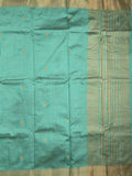 Dupion fancy saree lux green color allover zari motifs & zari border with zari pallu and contrast plain blouse