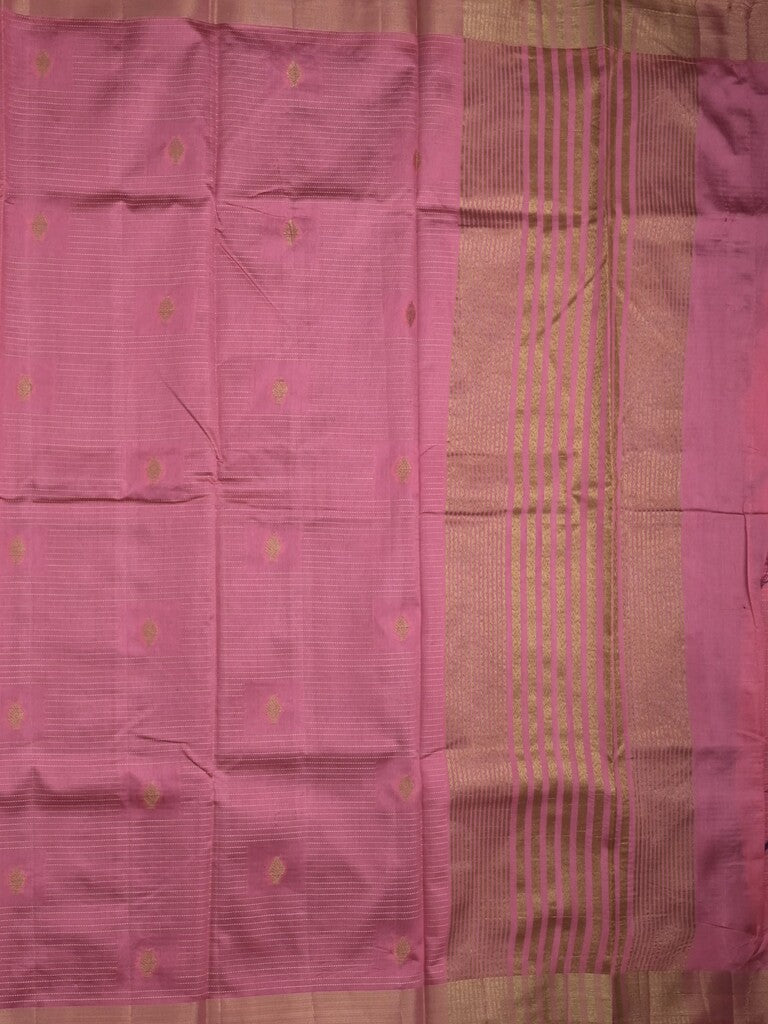 Dupion fancy saree rose pink color allover zari motifs & zari border with zari pallu and contrast plain blouse