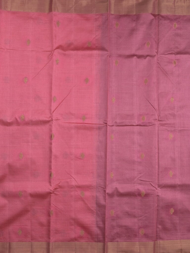 Dupion fancy saree rose pink color allover zari motifs & zari border with zari pallu and contrast plain blouse