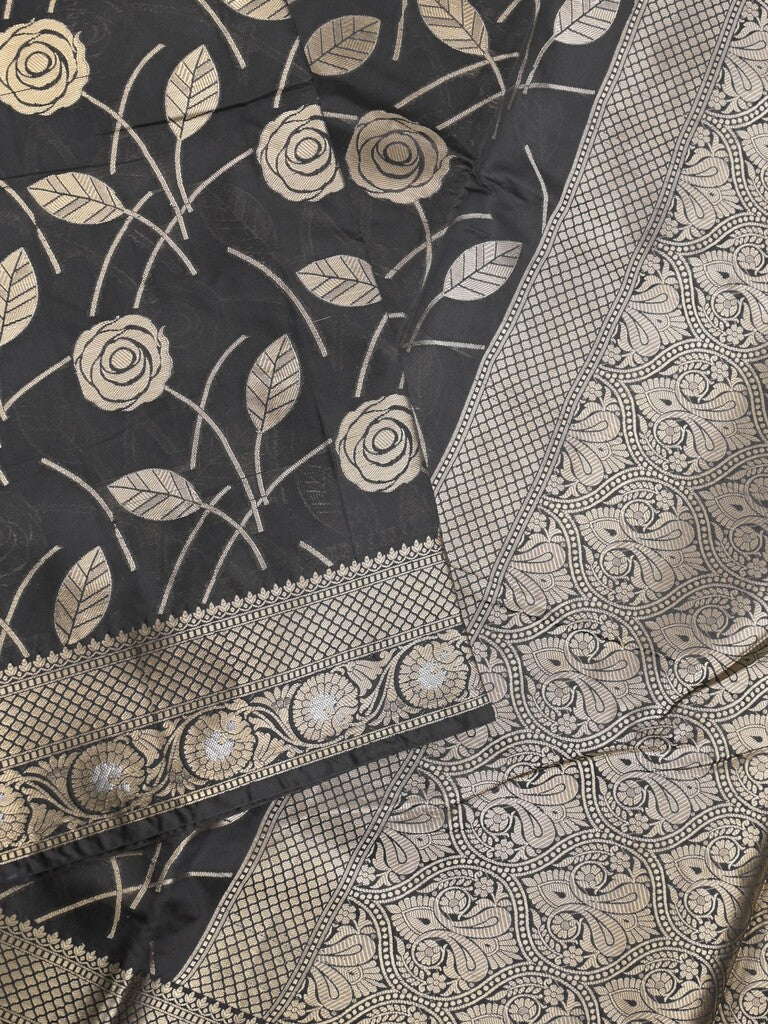Banaras fancy saree black color allover zari weaves & zari border with zari pallu and brocade blouse
