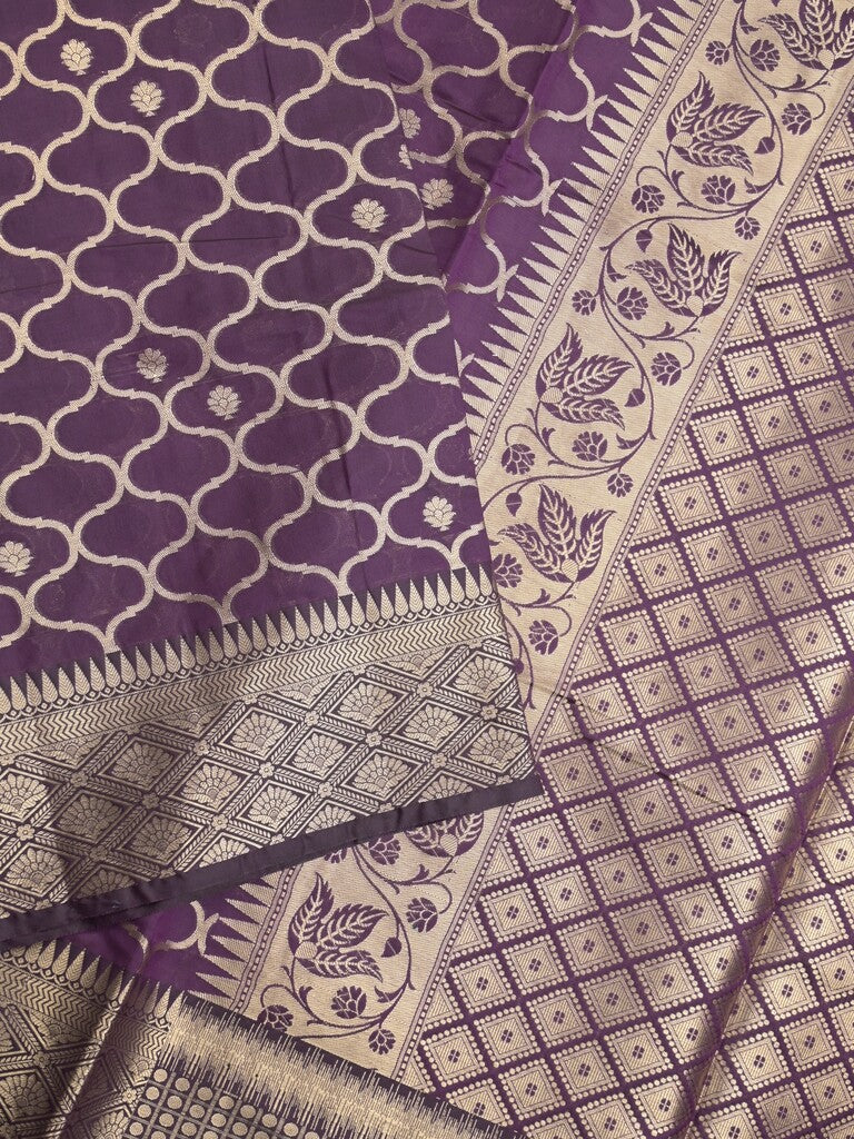 Banaras fancy saree violet color allover zari weaves & zari border with zari pallu and brocade blouse