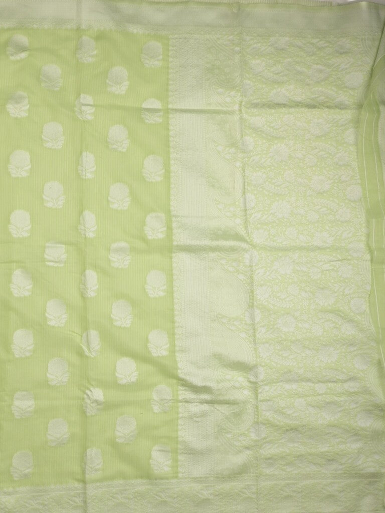 Chanderi fancy saree light green color allover motifs & zari border with self pallu and plain blouse