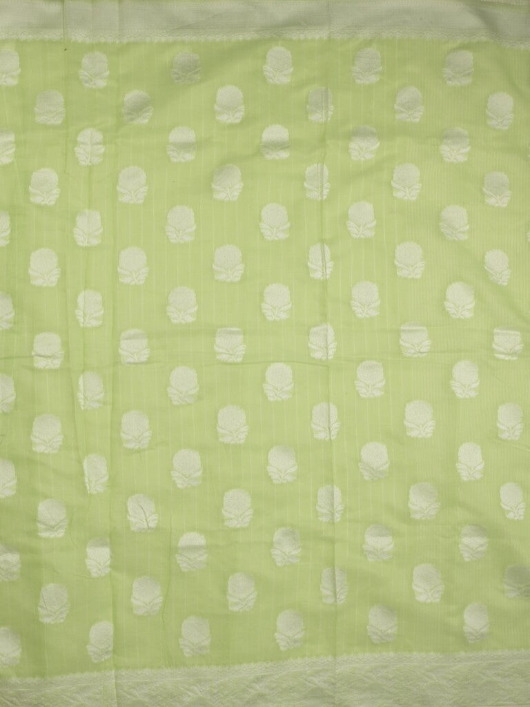Chanderi fancy saree light green color allover motifs & zari border with self pallu and plain blouse
