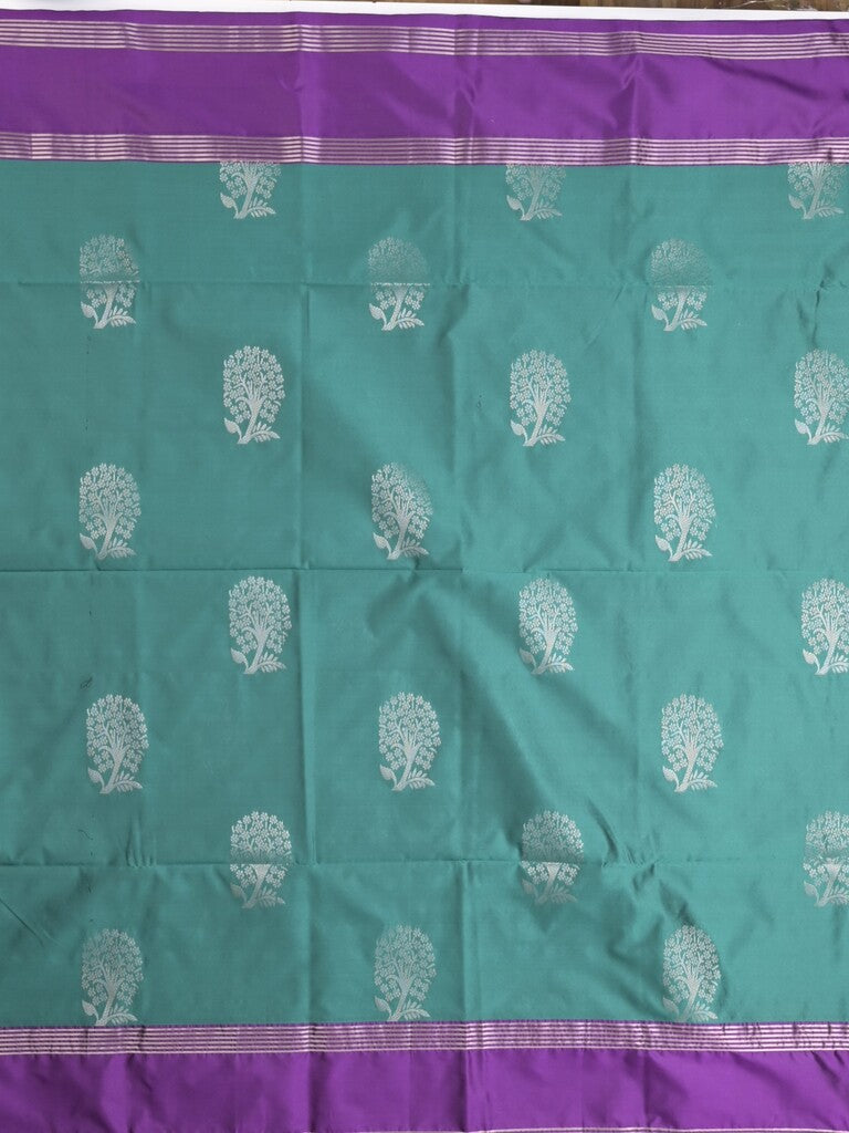Vintage pattu saree peacock green color allover zari motifs & kaddi border with rich pallu and contrast plain blouse