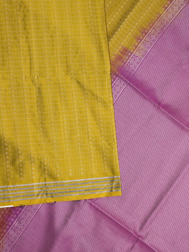 Vintage pattu saree golden yellow color allover zari weaves & kaddi border with rich pallu and contrast plain blouse