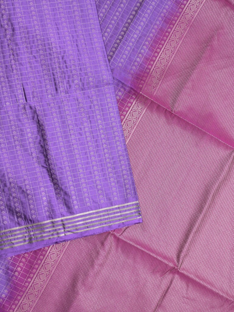 Vintage pattu saree purple color allover zari weaves & kaddi border with rich pallu and contrast plain blouse