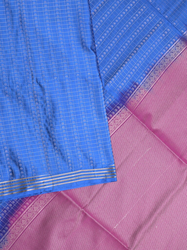 Vintage pattu saree sky blue color allover zari weaves & kaddi border with rich pallu and contrast plain blouse