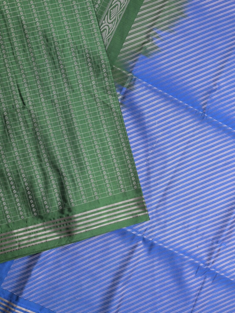 Vintage pattu saree dark green color allover zari weaves & kaddi border with rich pallu and contrast plain blouse