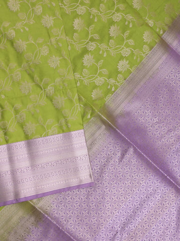 Kanchi pattu saree olive green color allover zari weaves & zari border with rich pallu and plain blouse