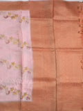 Satin silk fancy saree pastel pink color allover zari weaves & zari border with zari pallu and plain self blouse