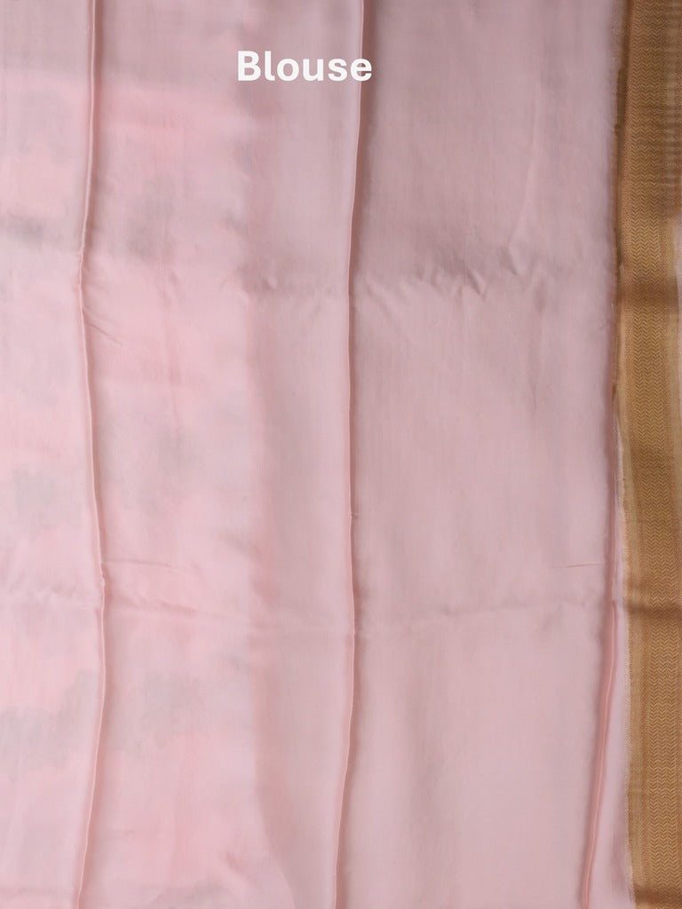 Satin silk fancy saree pastel pink color allover zari weaves & zari border with zari pallu and plain self blouse