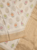 Georgette fancy saree white color allover zari motifs & zari border with zari pallu and contrast plain blouse