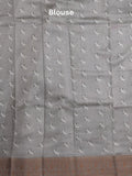 Chanderi fancy saree grey color allover prints & zari border with short pallu and printed blouse