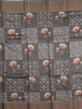 Chanderi fancy saree dark grey color allover prints & zari border with short pallu and printed blouse