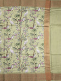 Chanderi fancy saree light pista green color allover prints & zari border with short pallu and printed blouse