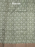 Chanderi fancy saree grey color allover prints & zari border with short pallu and printed blouse
