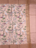 Chanderi fancy saree light peach color allover prints & zari border with short pallu and printed blouse