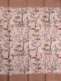 Chanderi fancy saree light peach color allover prints & zari border with short pallu and printed blouse