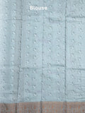 Chanderi fancy saree light blue color allover prints & zari border with short pallu and printed blouse