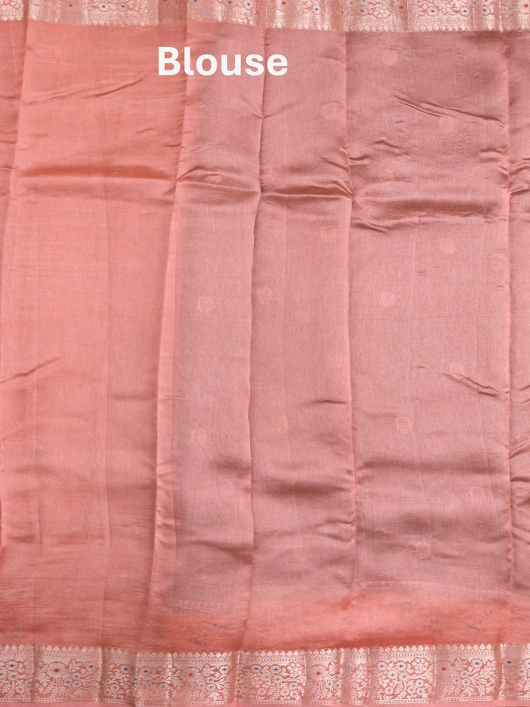 Raw mango fancy saree bottle green color allover zari weaves & zari border with short pallu and contrast blouse