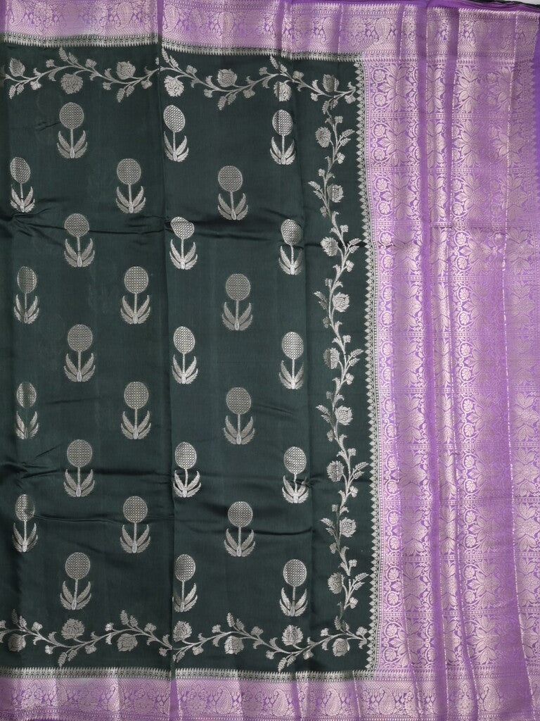 Raw mango fancy saree black color allover zari weaves & zari border with short pallu and contrast blouse