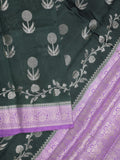 Raw mango fancy saree black color allover zari weaves & zari border with short pallu and contrast blouse