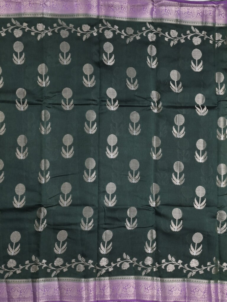 Raw mango fancy saree black color allover zari weaves & zari border with short pallu and contrast blouse