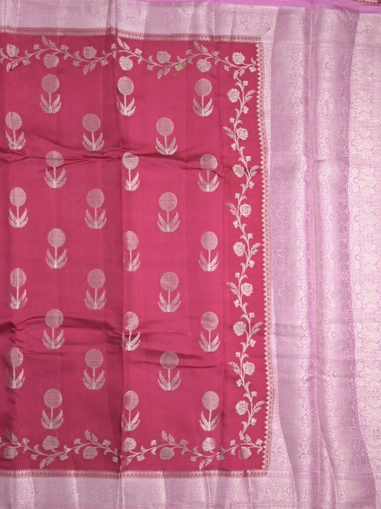 Raw mango fancy saree cherry red color allover zari weaves & zari border with short pallu and contrast blouse