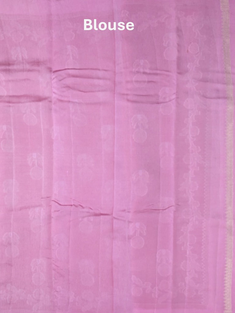 Raw mango fancy saree cherry red color allover zari weaves & zari border with short pallu and contrast blouse