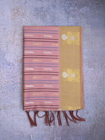 Tussar fancy saree pinkish purple color allover weaves & contrast border with zari pallu and contrast blouse