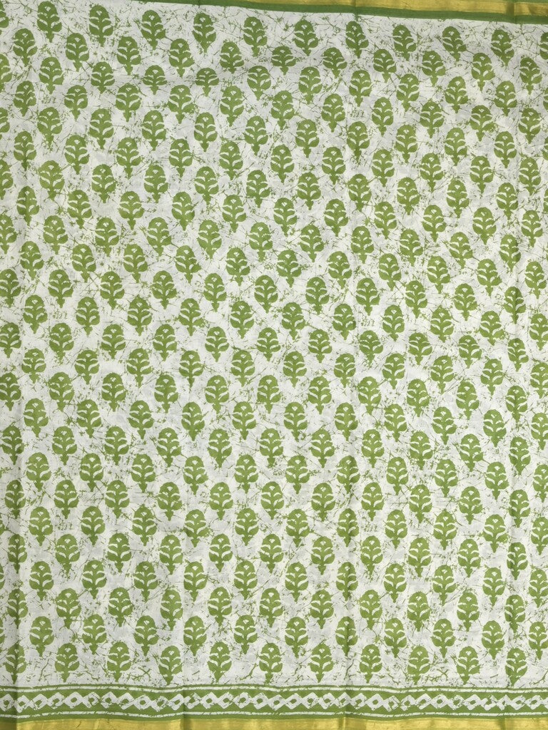 Saree white and green color