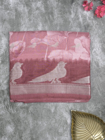 Dola silk fancy saree onion pink color allover prints & contrast zari border with printed pallu and printed blouse